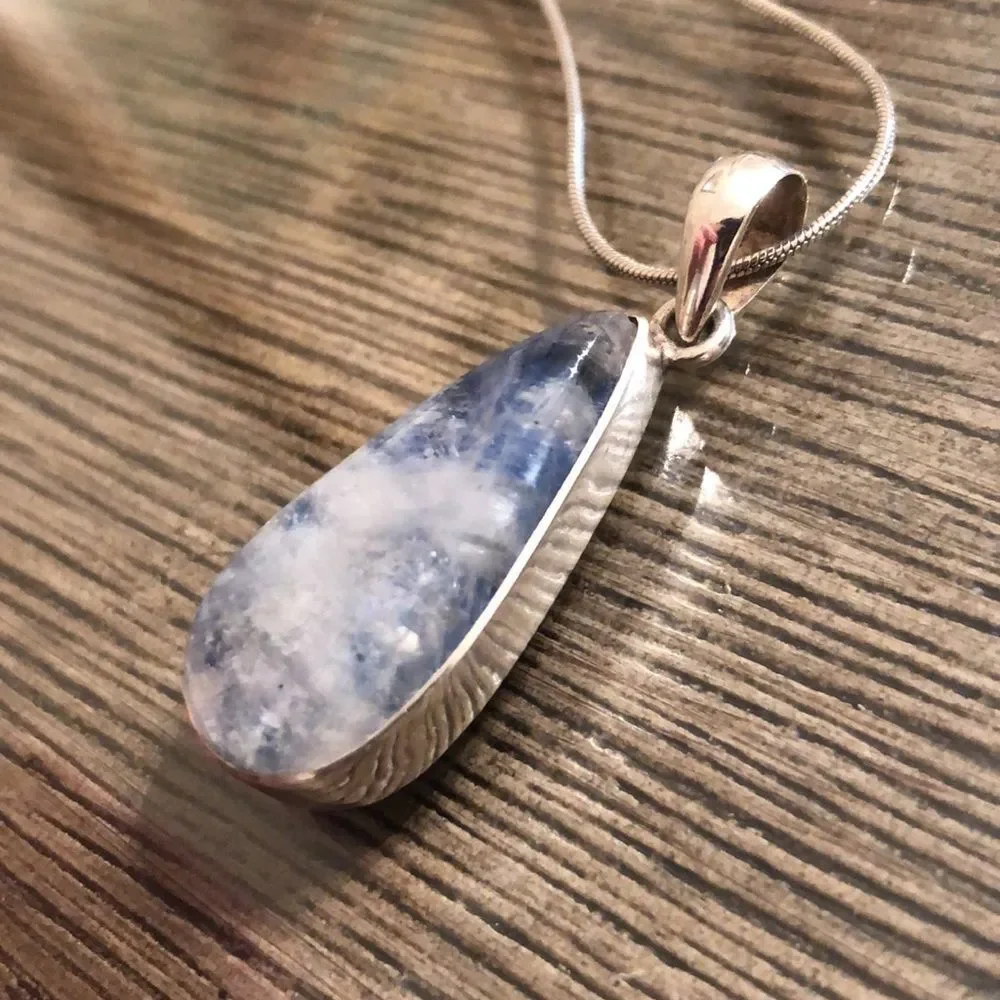 Vintage Blue Labradorite Tear Drop Pendant with Chain